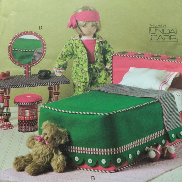 Vintage Vogue 18" Doll Bedroom Furniture Set Sewing Pattern UNCUT 8177 - Picture 3 of 9